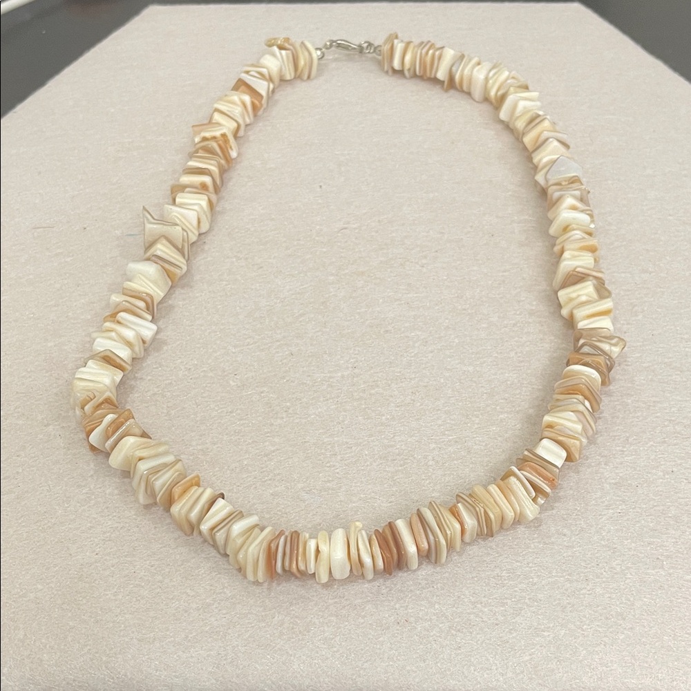 Hand Crafted Cream & Tan Shell Chip Strand Necklace